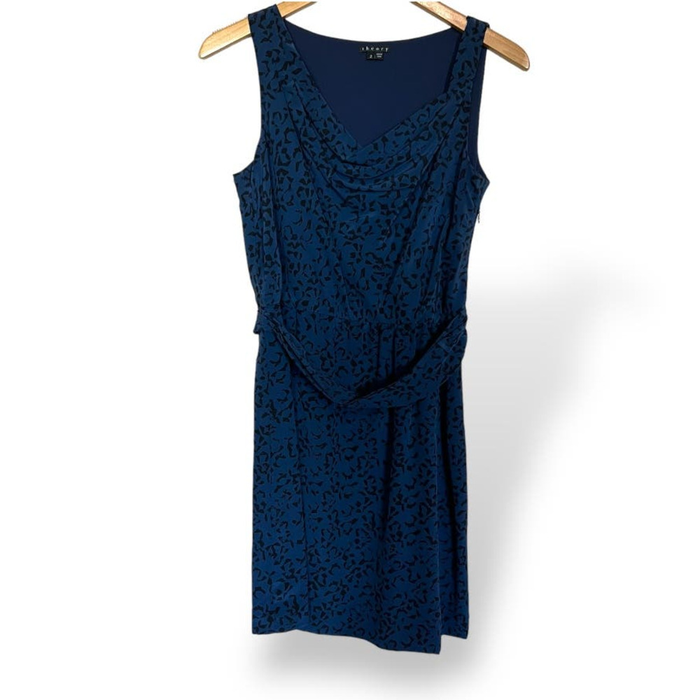 Theory 100% Silk Navy Blue Jaysa Print Dress Sz 2